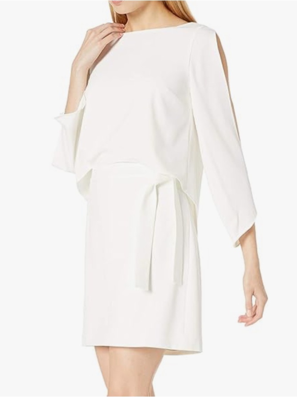 HALSTON Slit Sleeve Crepe Dress